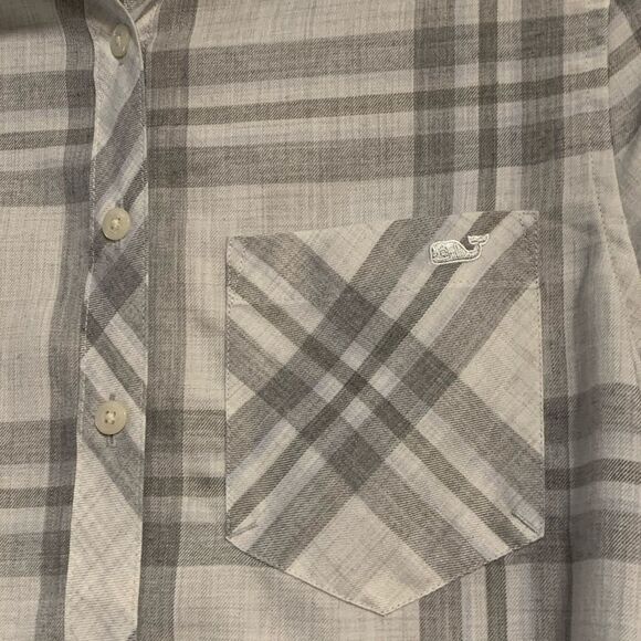 Vineyard Vines Performance Relaxed Gray White Plaid Flannel Button Down top XS - Picture 3 of 7